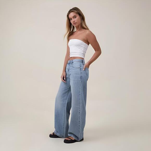 Cotton On Denim - Cotton:On Relaxed Wide Leg Jeans 100% Cotton Denim Women 6 Light Blue Skater 90s